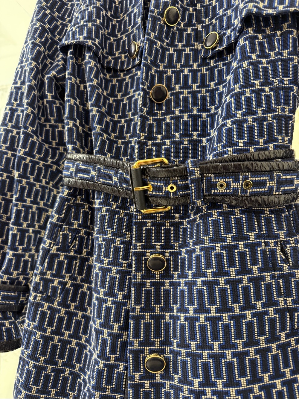 Tory Burch Navy T Patterned Belted Trench Coat - Picture 3 of 7